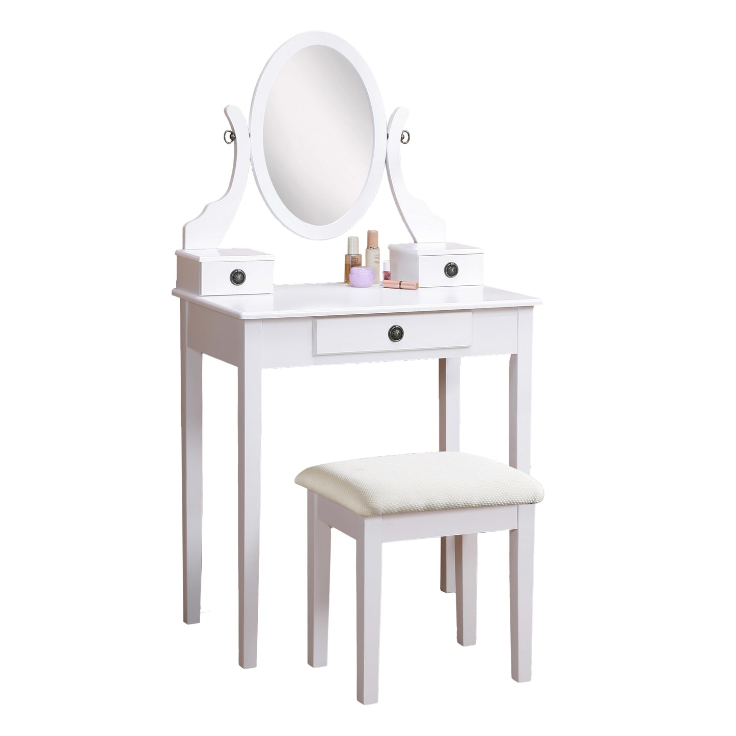 Roundhill Furniture Moniya White Wood Vanity Table and Stool Set (3415WH) Medium