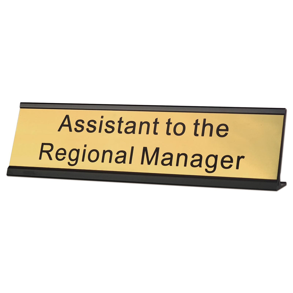 Assistant to The Regional Manager Desk Plate, 2 x 8 inch Novelty Name Plate, Gold Name Plate with Black Aluminum Desk Holder