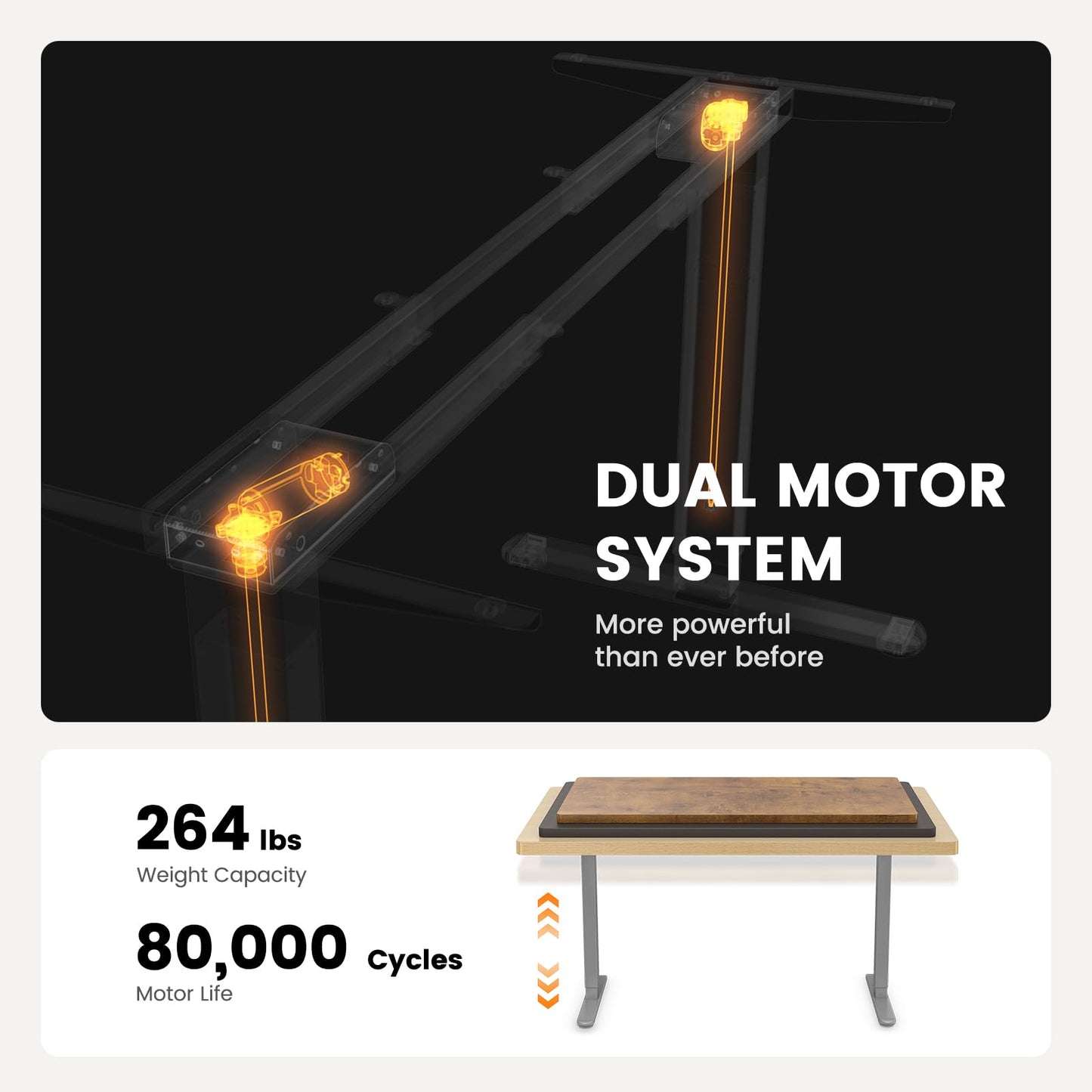 ErGear Dual Motor Standing Desk Frame, Electric Adjustable Legs Compatible Desktop Size 44″-90″, 264 lbs Weight Capacity, 4 Memory Height Settings Stand up Desks Base, Grey Frame Only