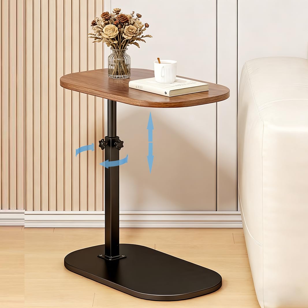 Vorriop Pedestal Adjustable c Table for Small Spaces，C Shaped End Table Desktop can Turn 360° and the Height of the Sofa Small TV Tray Table Can be Adjusted for Couch