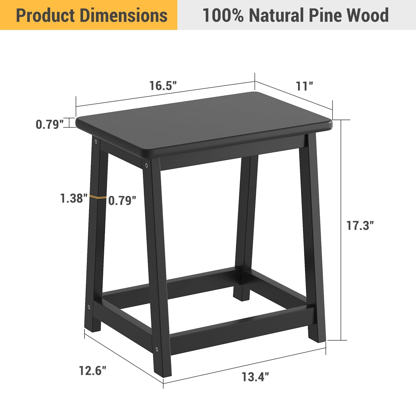 Wooden Step Stool Tall Seat Stool Dining Piano Stool End Side Table Wood Plant Stand Table indoor bedside table Nightstand Flower Pot Stand for Living Room Bathroom Bedroom Kitchen (Black)