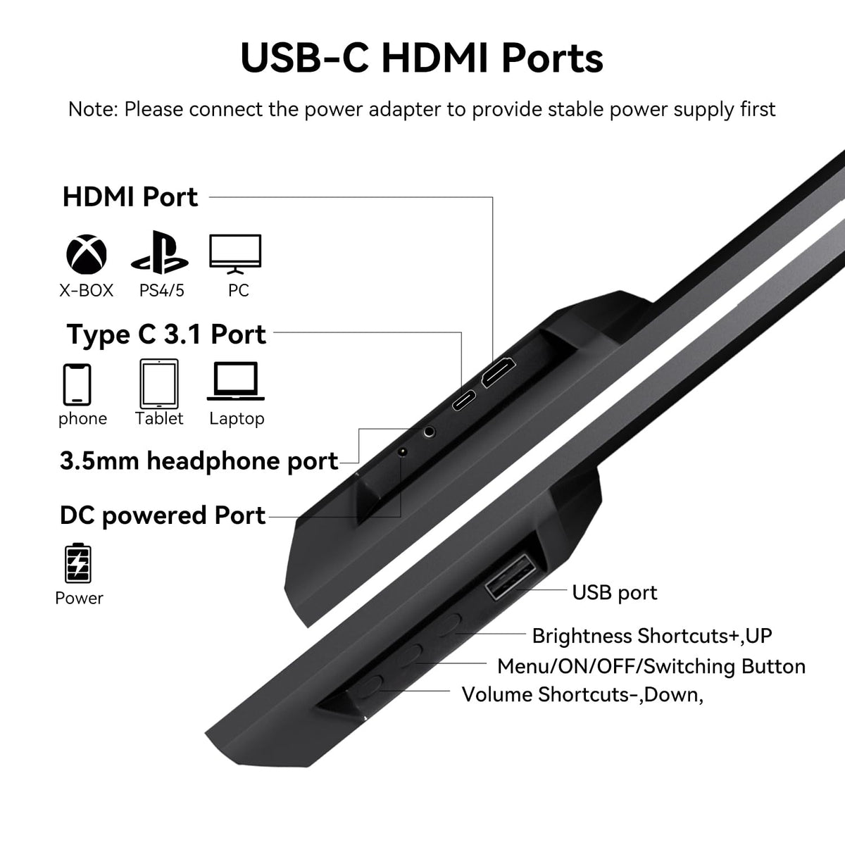 23.8" Portable Touchscreen Monitor 100% sRGB VA FHD 1080P, 4000:1 Contrast, VESA, Built-in Speaker, w/90°Adjustable Stand USB-C HDMI 75Hz External Second Touch Screen Display for Laptop/PC/Phone