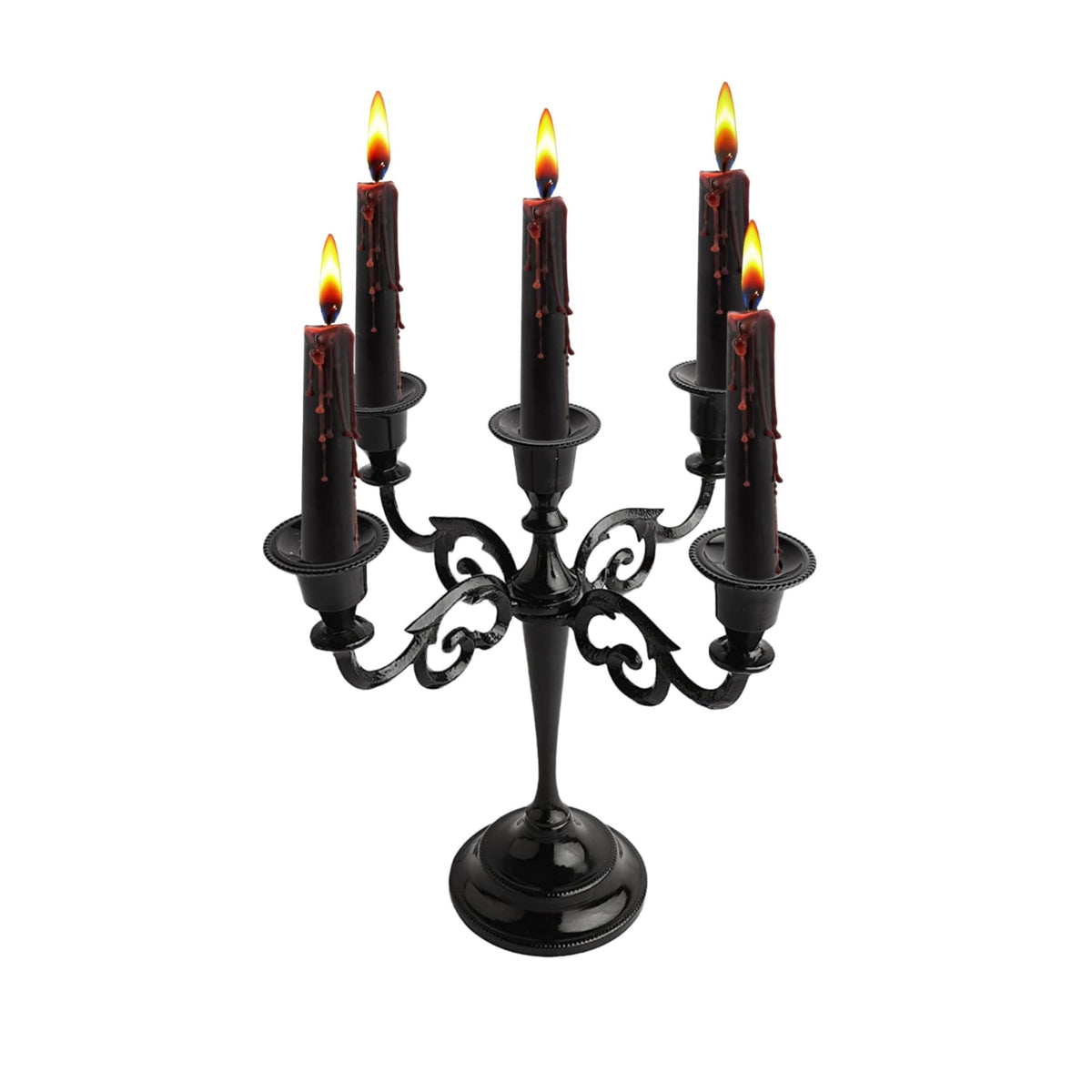 Rely+ 5 Arm Candelabra Taper Candle Holders Decorations Indoor Kitchen Décor Table Candles Candlestick Candelabra Centerpiece (Black Glossy)
