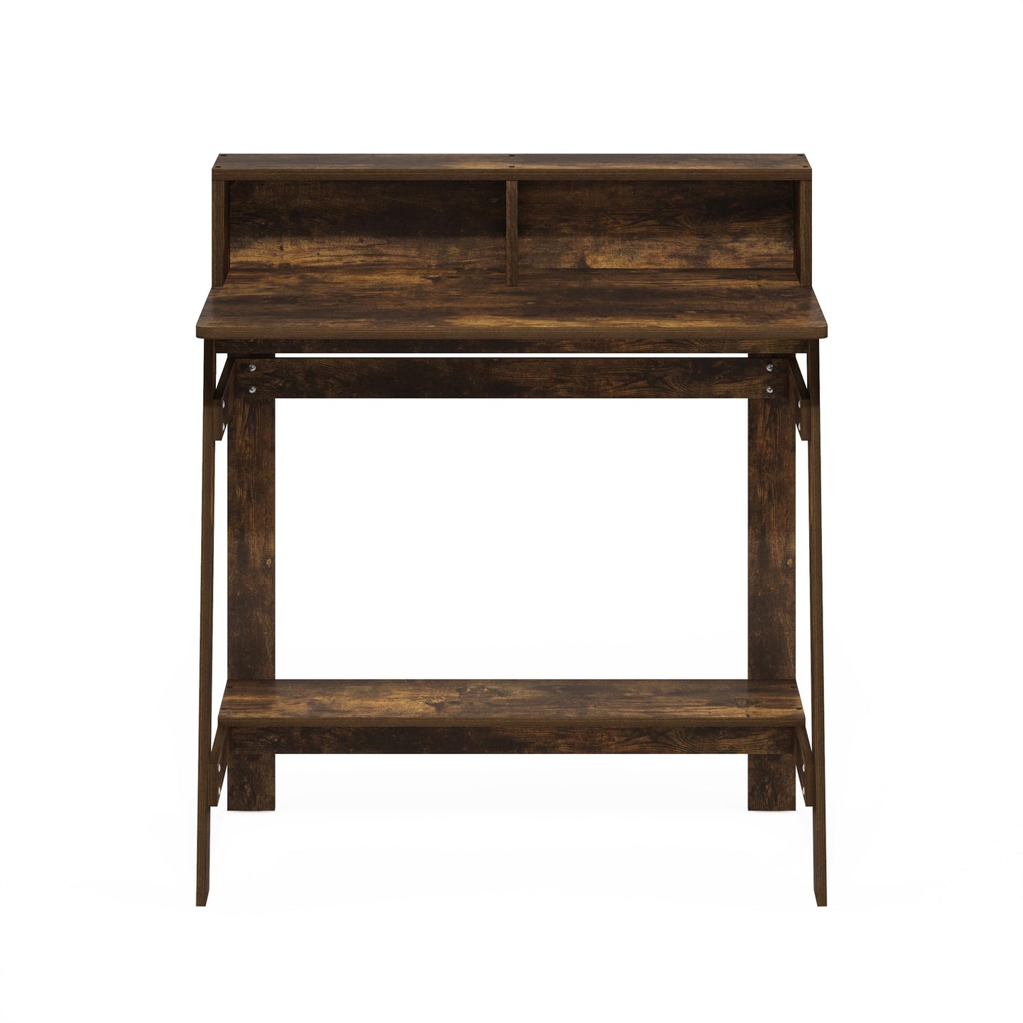 Furinno Simplistic Desk, 32" Wide Gaming Desk with Monitor Stand, A Frame Computer Desk with Shelf, Office Desk for Home Office, Bedroom, Study Room, Dorm, Amber Pine