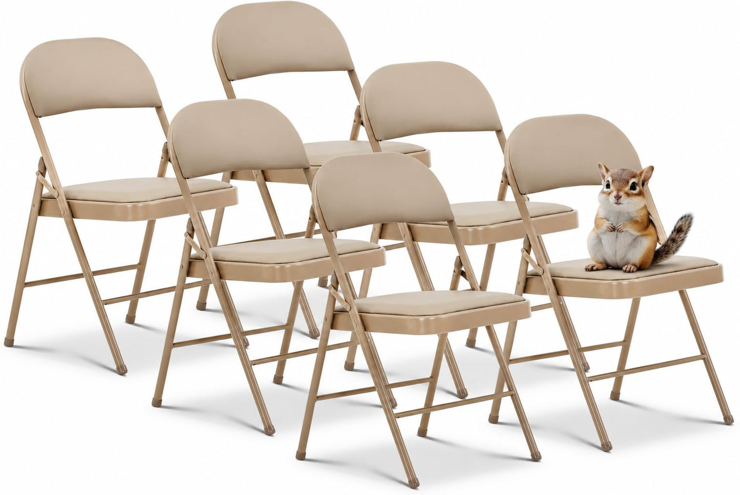 Oline Vinyl Folding Chairs, Padded Vinyl Cushion Chairs with Durable Metal Frame, Indoor Outdoor Stackable Foldable Guest Chairs for Office Wedding Kitchen Dining, 330lb Capacity (Khaki, 6 Pack)