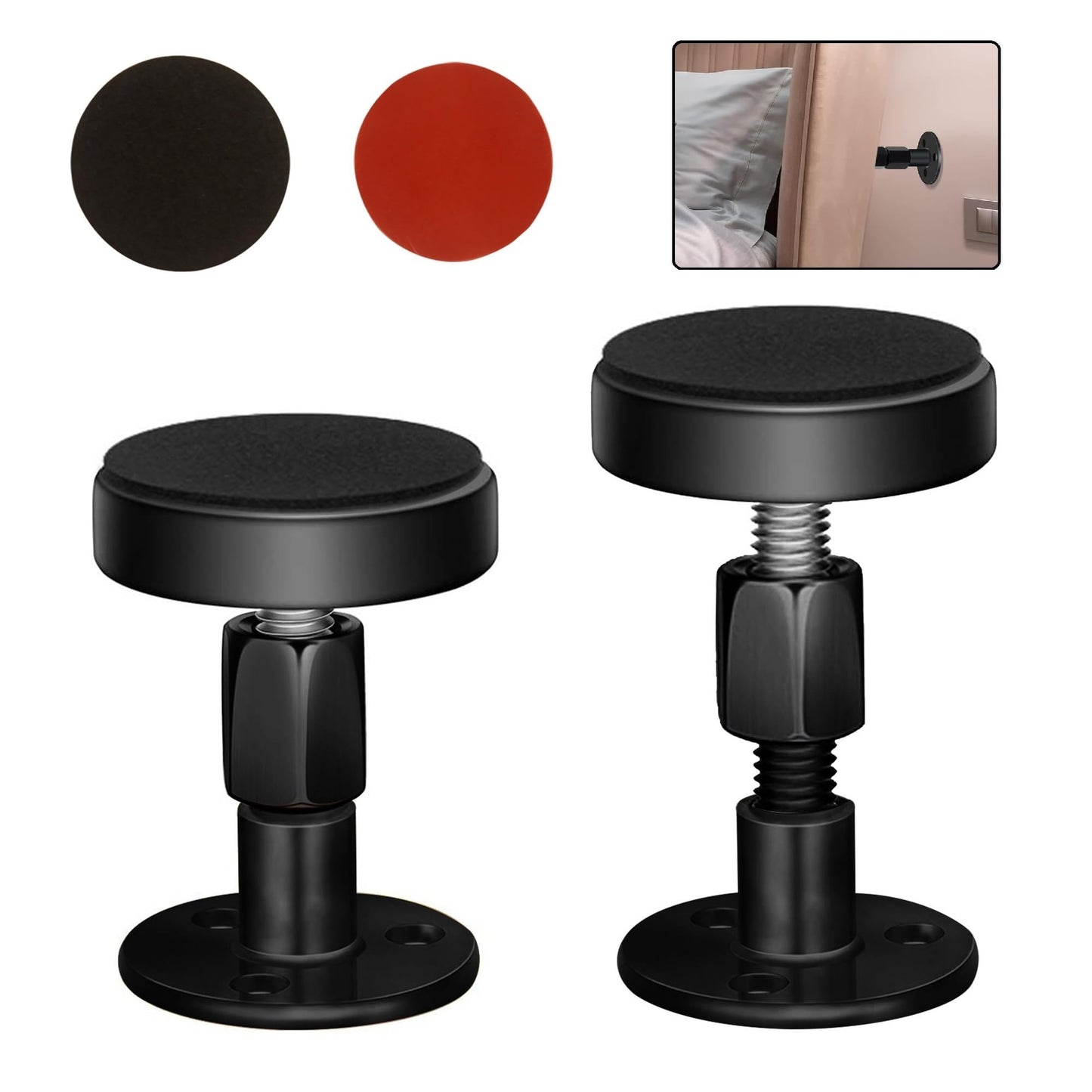Neatbuddy 2PCS Black Adjustable Bed Frame Anti-Shake Tool, Headboard Stoppers with Free Furniture Pads and Screws, No More Creaking, Protect The Wall from Banging, Easy to Install (1.1-2.5in)