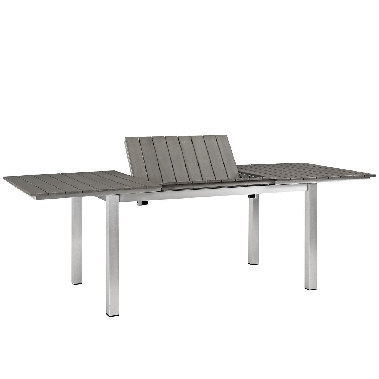 Modway Shore Aluminum Outdoor Patio 62" to 94" Extendable Dining Table in Silver Gray
