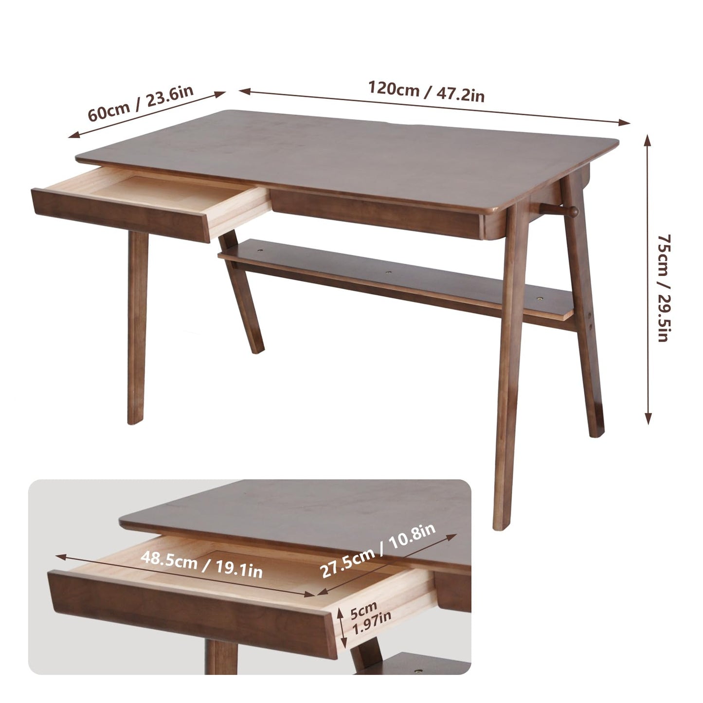 BuyUp Writing Desk Mid Century Modern and 2 Desktop Hutch for Home & Office & Dorm, Natural