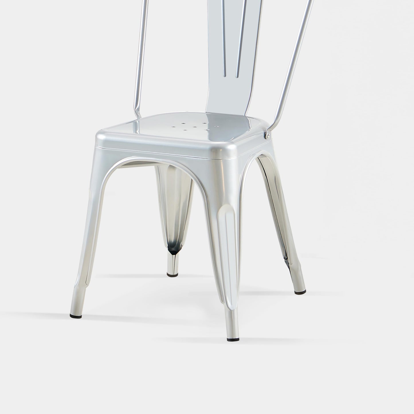 AC Pacific 18 Inch Seat Height Industrial Metal Dining Chairs, Stackable Kitchen or Bar Seat, Durable Modern Design, Versatile Accent Furniture, Set of 2, Silver