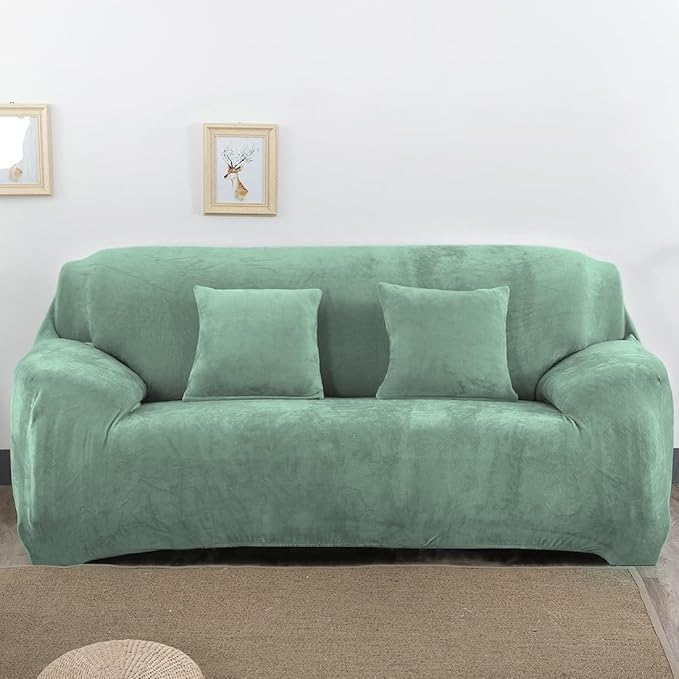 vctops 4 Seater Velvet Plush Stretch Sofa Slipcover 1-Piece Sofa Cover