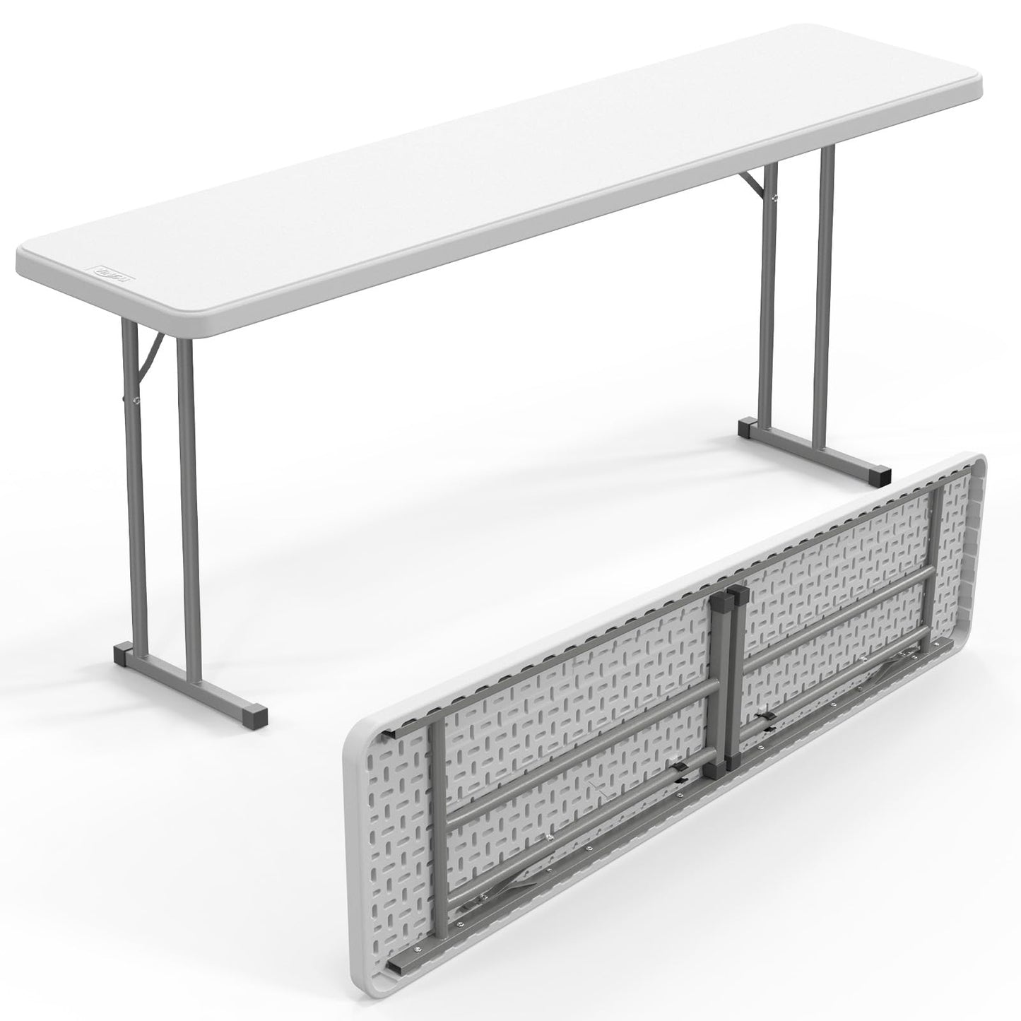VINGLI 6 FT Narrow Folding Table,Premium Quality HDPE Material and Sturdy Metal Frame, Perfect for Buffet, Seminar, Party, Training, Home Work, White