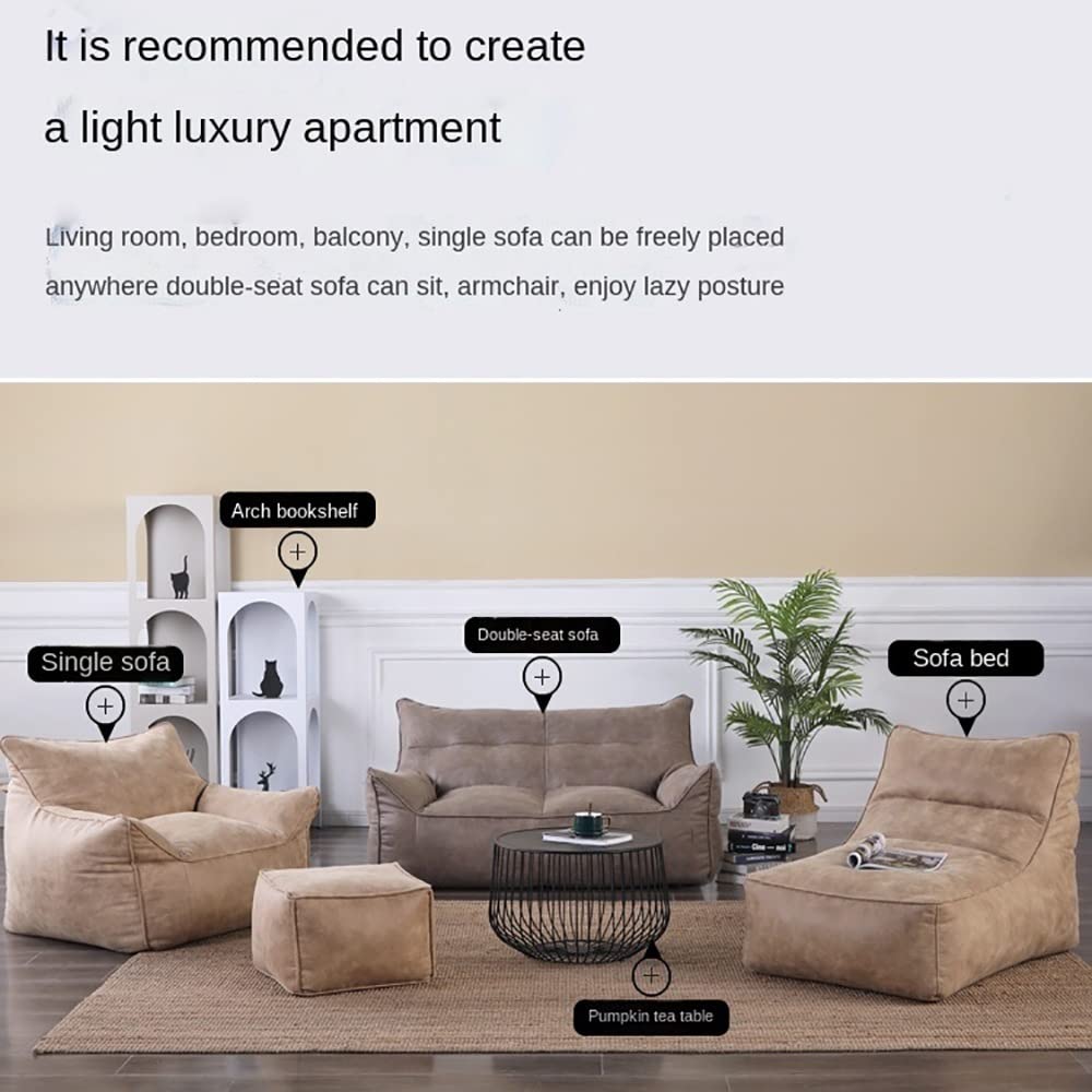 SXBCyan Bean Bag Chair Bean Bag Cover （No Filler） Luxury Single Lazy Sofa Cover PU Faux Suede Leather Bean Bag Pouf Chair for Bedroom Living Room Garden, Bean Bag Cover (Color : Retro Beige)