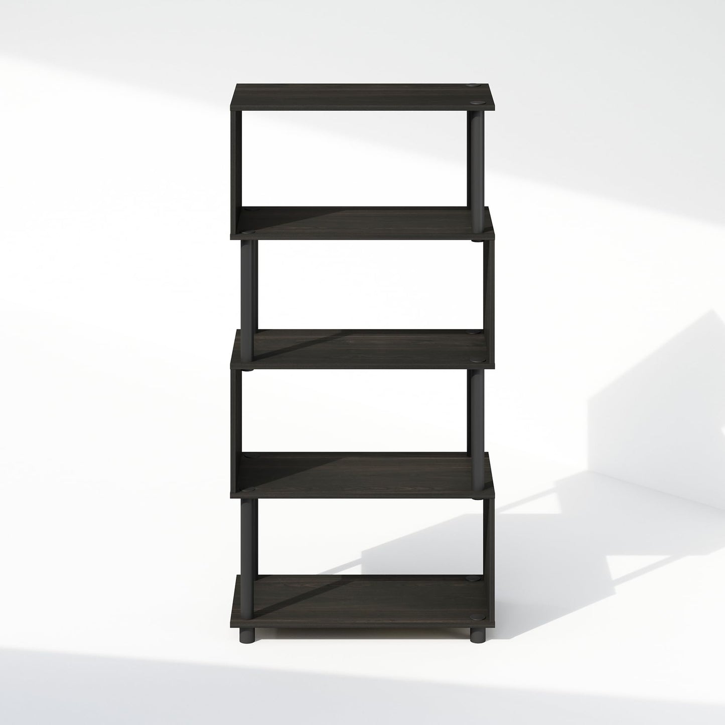 Furinno Reed Book Shelf, 5-Tier Bookshelf with Open Shelf, Geometric Bookcase with S-Shaped Frame, 11.8 x 23.6 x 48, for Living Room, Bedroom, Home Office, Espresso