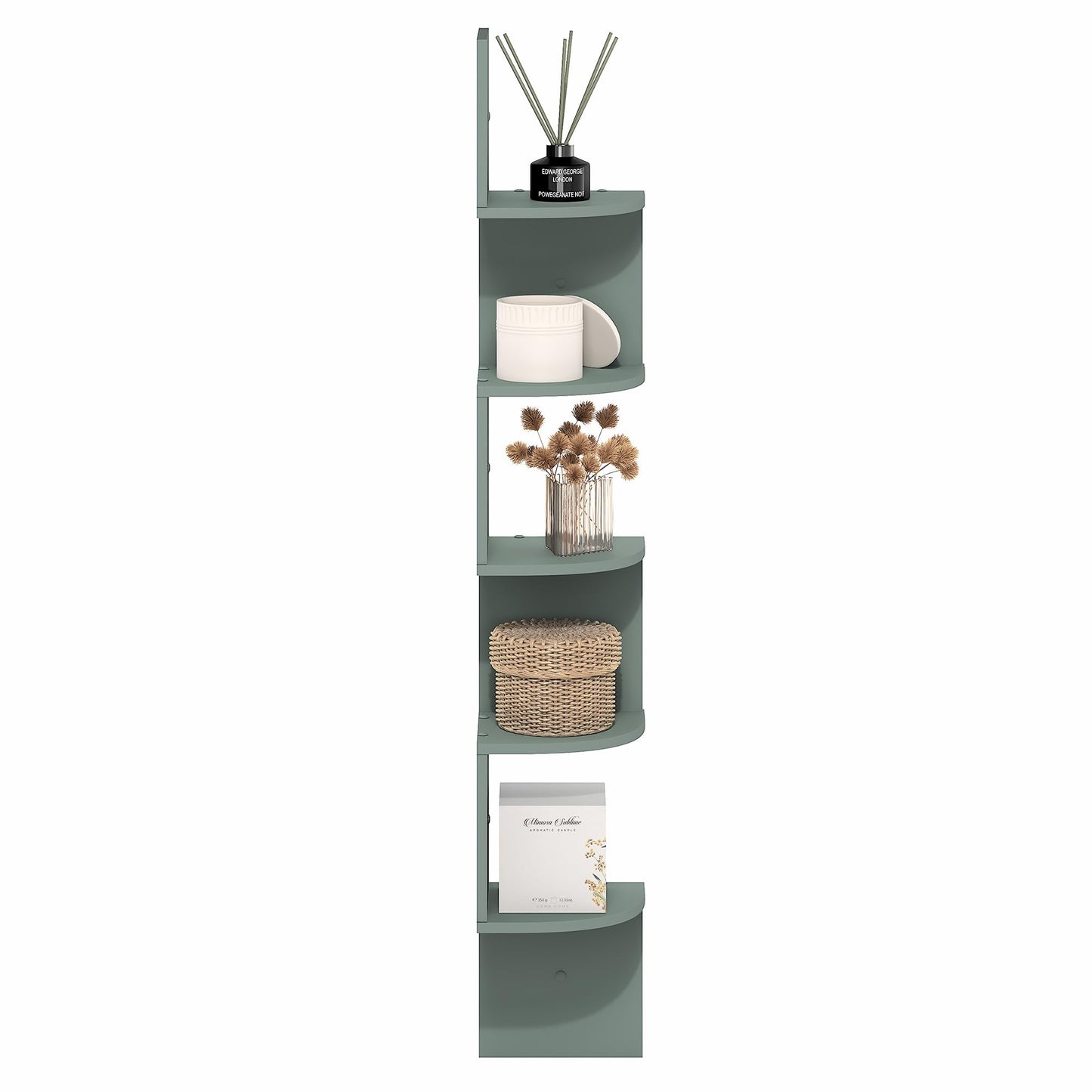 Furinno Rossi Floating Book Shelves for Wall, 5-Tier Zigzag Corner Shelf Wall Mounted, Radial Corner Floating Shelf, for Living Room, Bedroom, Bathroom, Home Office, Sage Green