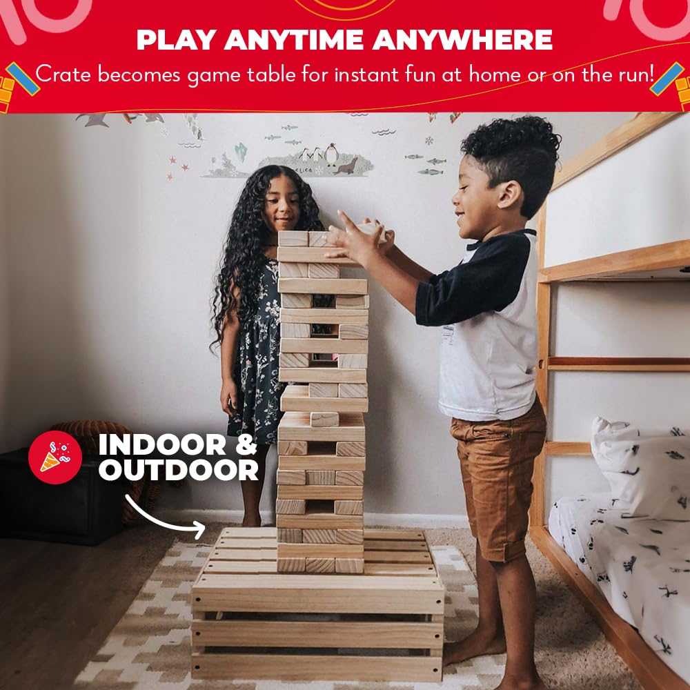 SWOOC Games - Premium Giant Tower Game | 60 Blocks + Storage Crate/Outdoor Table | Stacks up to 5ft | Jumbo Yard Games for Adults and Family | Giant Outdoor Set | Big Backyard Fun | Large Lawn Size