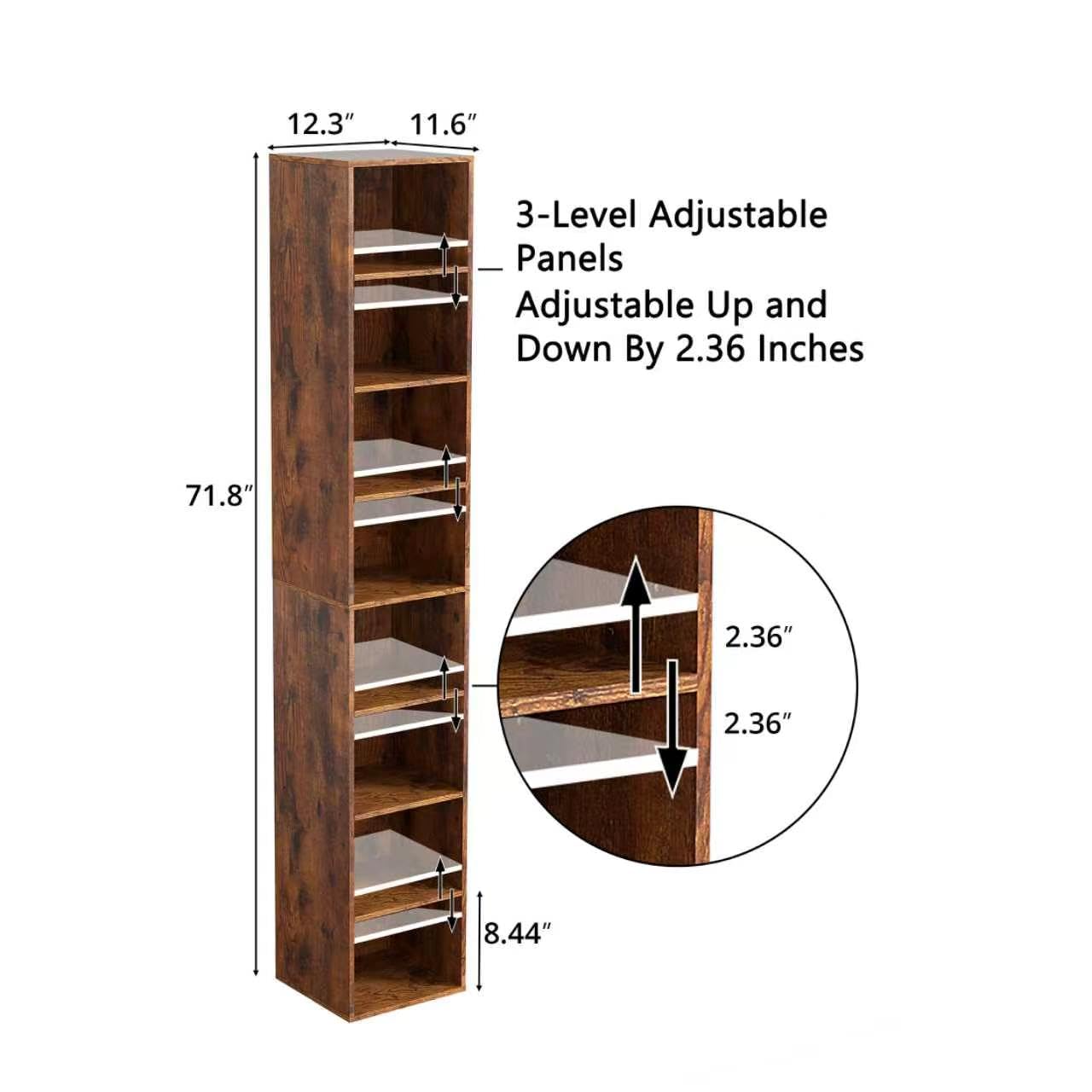 NewBeth 8-Cube Storage Organizer Bookcase, White, Tall Narrow Bookshelf for Home Office (Retro Brown)