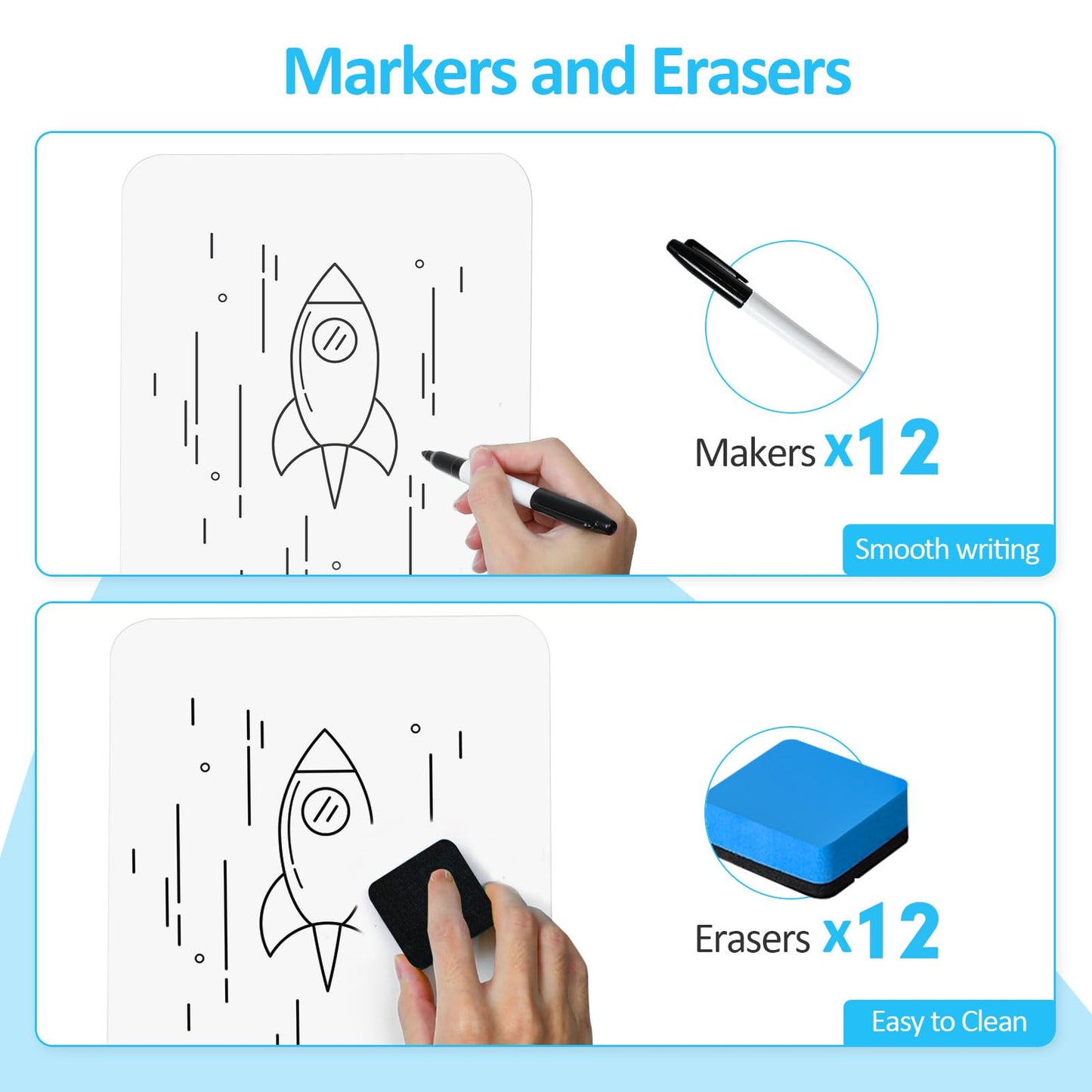 Dry Erase LapBoards, PANDRI 12 Pack Double Sided 12.5 x 9 Inch Whiteboards with 12 Erasers and 12 Markers, Dry Erase Boards for Kids Students Classroom Teacher Supplies