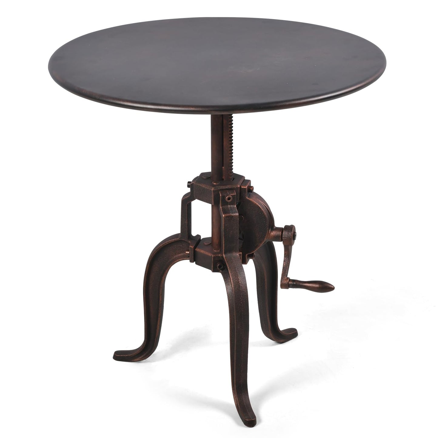 Topower Industrial Retro Side Table Antique Mechanic Crank Height Ajustable Metal Top Three-Legged Farmhouse Accent End Table Copper