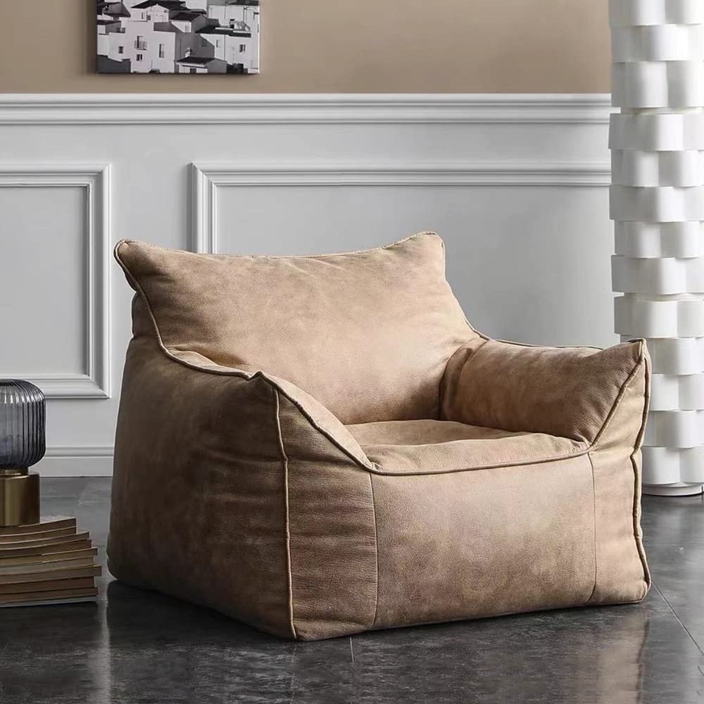 SXBCyan Bean Bag Chair Bean Bag Cover （No Filler） Luxury Single Lazy Sofa Cover PU Faux Suede Leather Bean Bag Pouf Chair for Bedroom Living Room Garden, Bean Bag Cover (Color : Retro Beige)