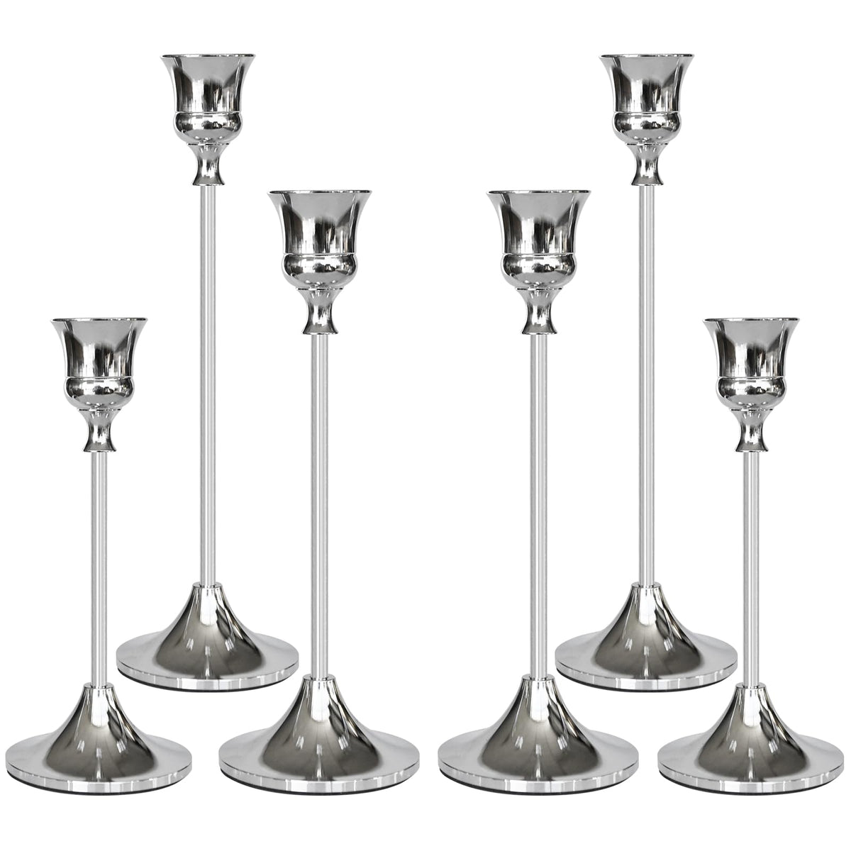 Showin Candlestick Holders Silver, 6 Packs Taper Candle Holder for Candlesticks, Candle Sticks Holder Decor for Home Decor