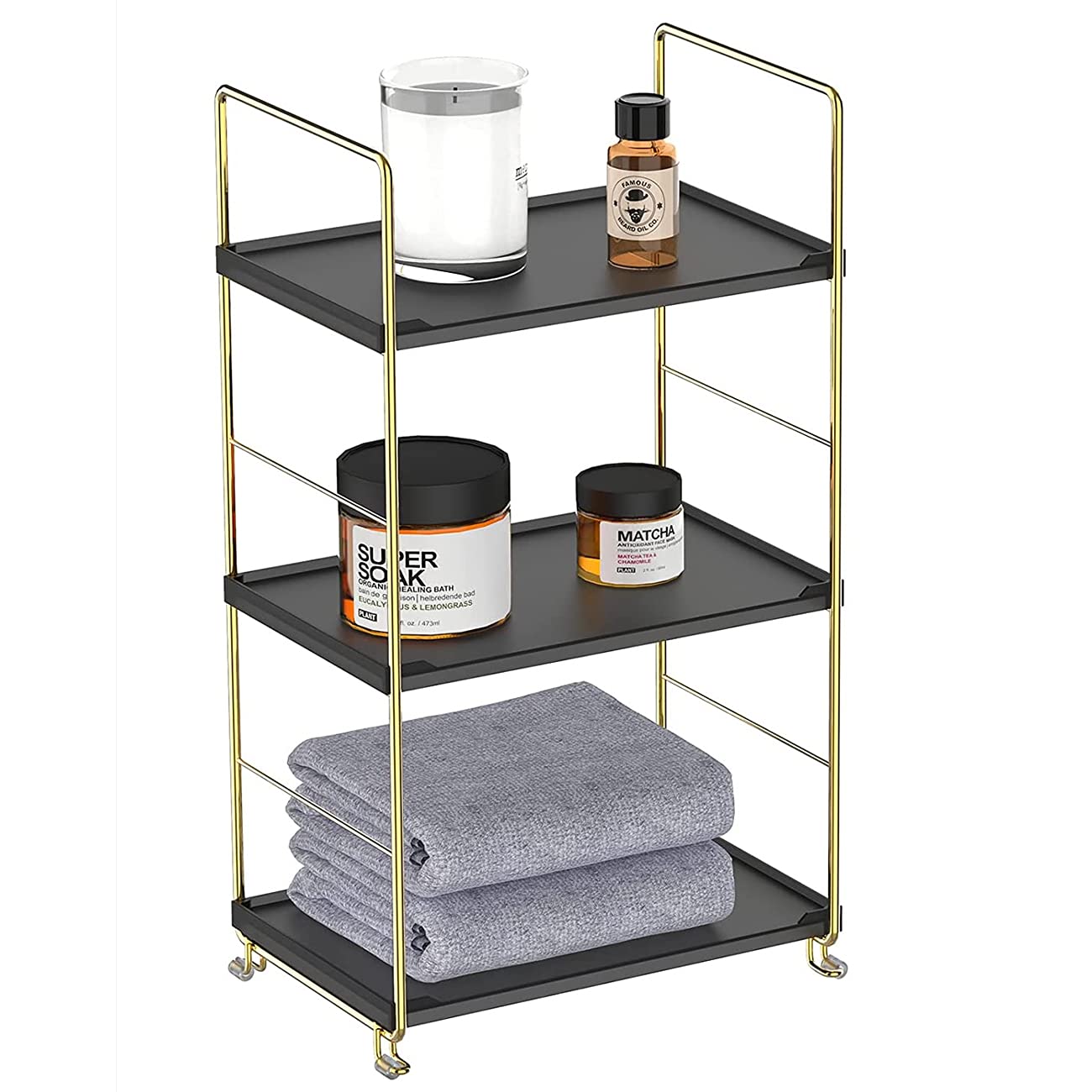 Freestanding Organizer Shelf, 3-Tier Bathroom Countertop Organizer, Makeup Organizer -Corner Storage Shelf, Kitchen Spice Rack,Standing Shelf for Bathroom, Bedroom, Kitchen (Black)