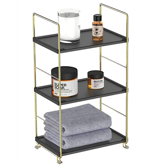 Freestanding Organizer Shelf, 3-Tier Bathroom Countertop Organizer, Makeup Organizer -Corner Storage Shelf, Kitchen Spice Rack,Standing Shelf for Bathroom, Bedroom, Kitchen (Black)