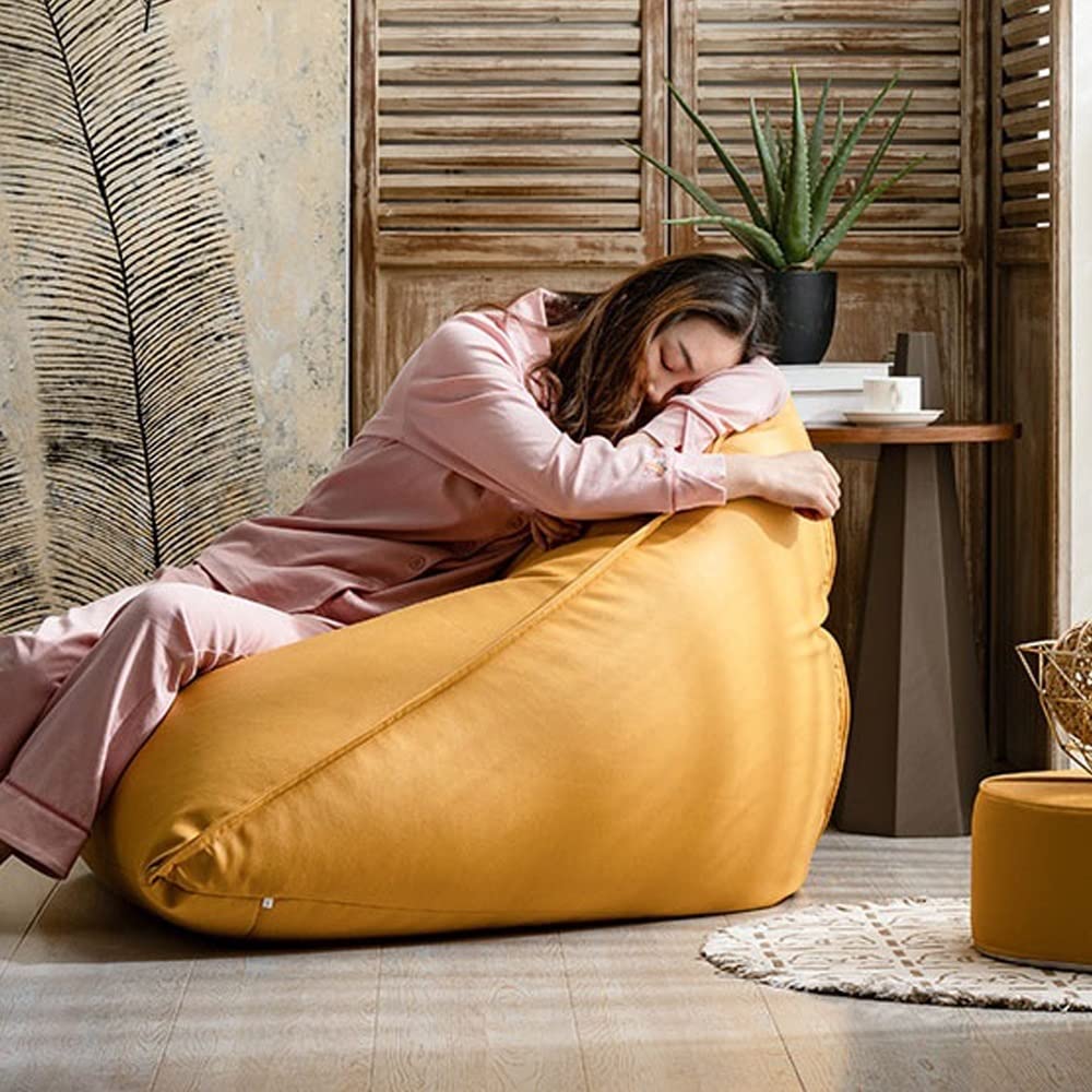 SXBCyan Big Luxury Triangle Pouf Cover Faux Leather Bean Bag Cover No Filler Floor Seat Beanbag Chair Pouf Ottoman Single Sofa Furniture (Color : Green, Size : Empty Pouf Cover)