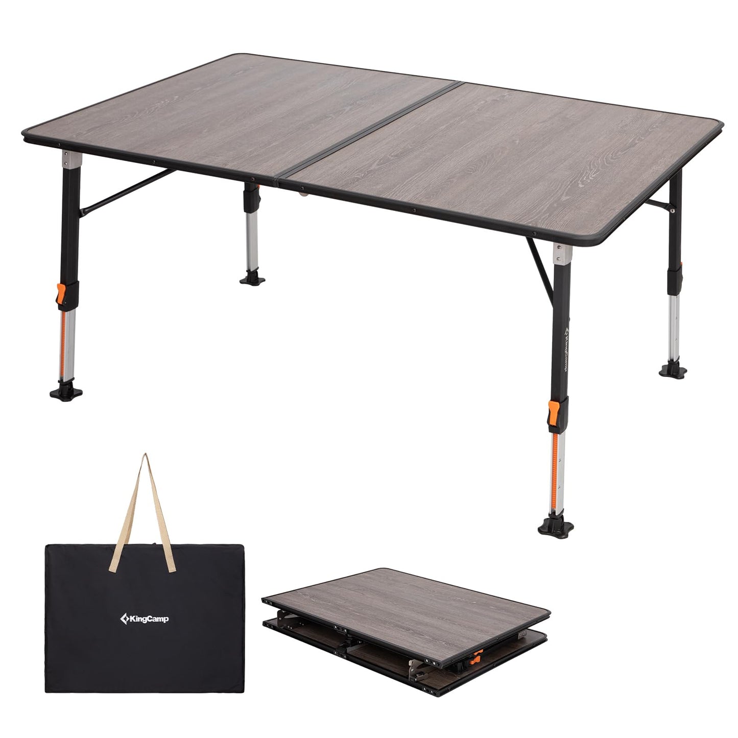 KingCamp Adjustable Height Folding Camp Table, Large Fiber Glass Portable Picnic Table for Outdoor & Indoor Use, Sturdy Aluminum Leg Patio Table for 4-6 People with Storage Bag