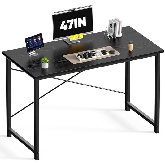 DUMOS 47 Inch Computer Desk for Home Office, Modern Writing Study Table Simple Modern Style for Bedroom Small Space, Large Work Desks with X-Shaped Reinforcement, Wood Brown