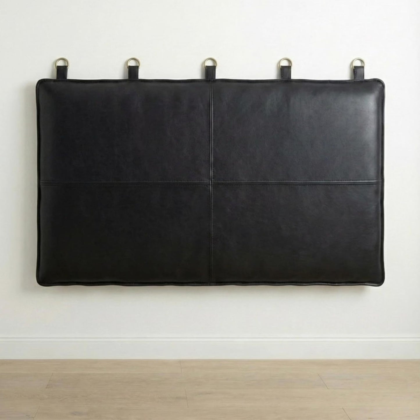 Handcrafted Moroccan Leather Headboard, Genuine Leather Upholstered Bed Headboard, Wall-Mounted, Fits Twin to California King Beds, Queen (U.S. Standard) - Black