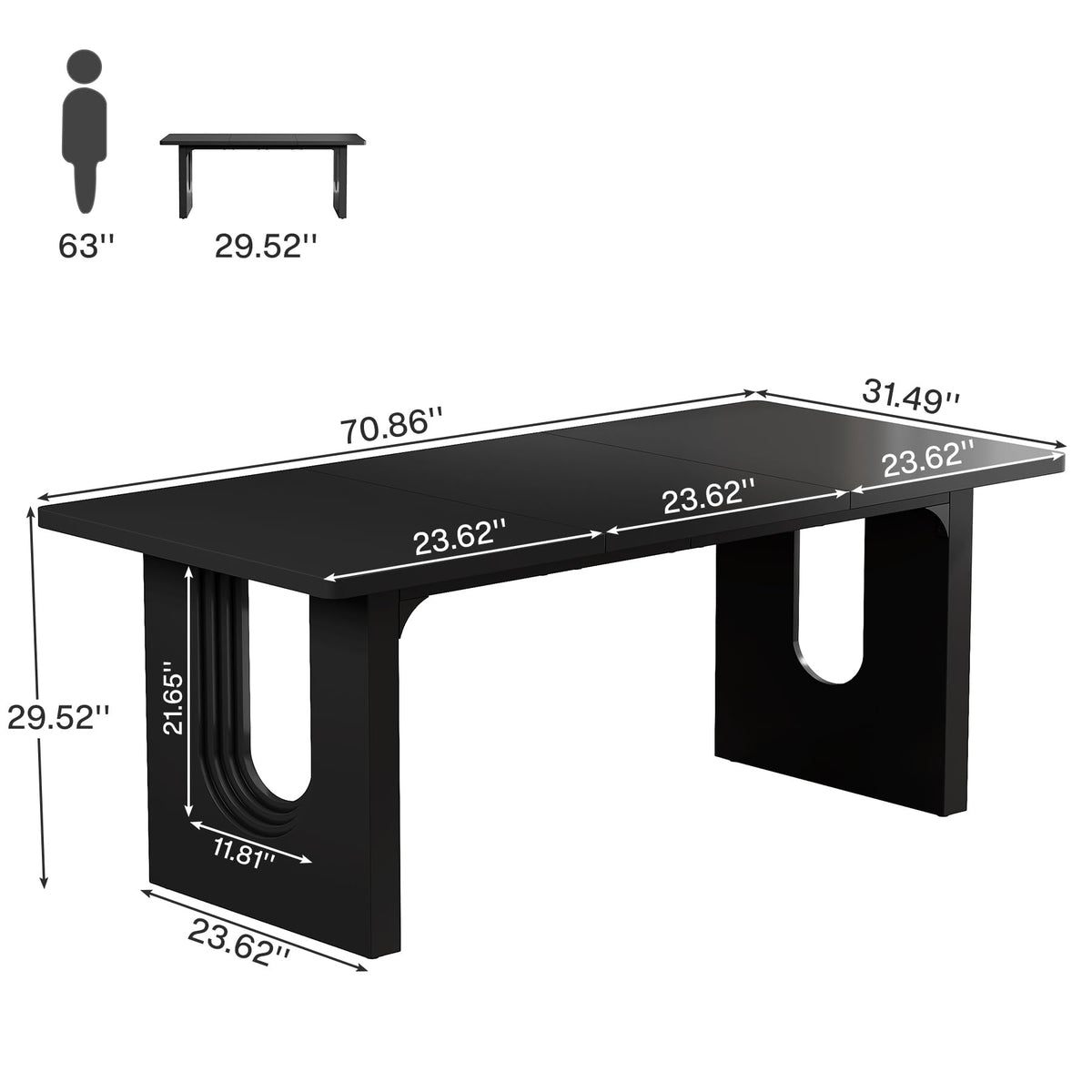 Tribesigns Modern Dining Table for 6 People, 71" Large Kitchen Dining Table with Wood Pedestal Base, Rectangular Long Dinner Table for Kitchen, Dining Room, Living Room, Black