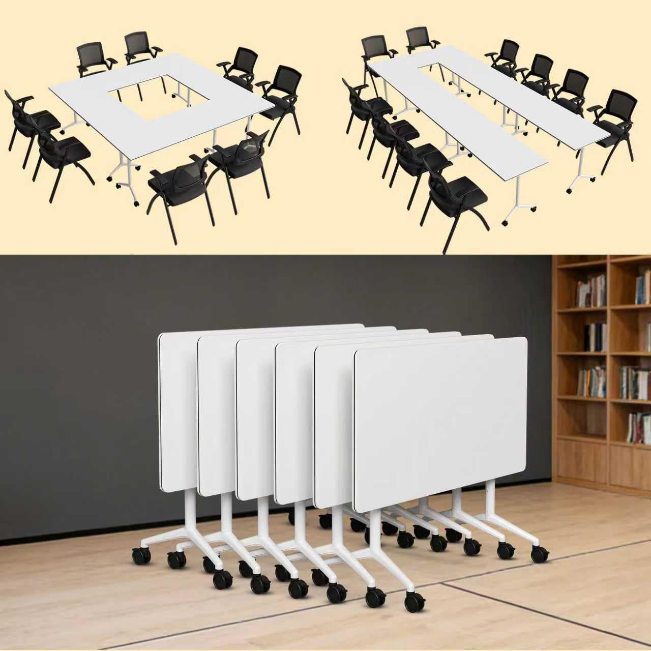 NOXMIZ Conference Room Table, Folding Conference Tables with Wheels, Modern Office Meeting Room Table with Strong Metal Frame, Large Business Seminar Furniture for Boardroom, School (6Pack 55.1in)