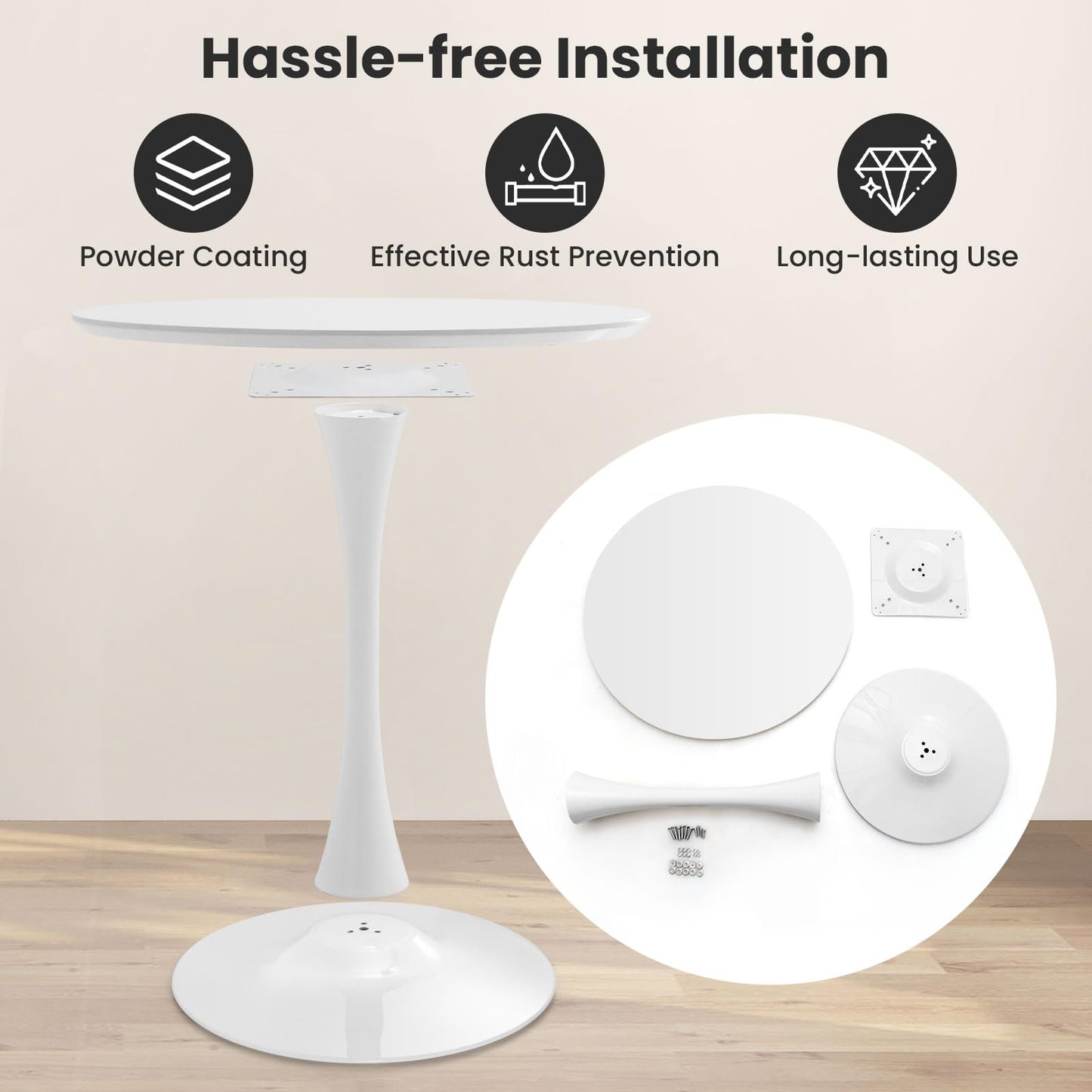 Giantex White Round Dining Table, 32-inches Modern Tulip Kitchen Table with 0.9” Thickened Tabletop & Sturdy Metal Pedestal, Mid-Century Leisure Table for Small Places, Dining Room, Living Room, Cafe