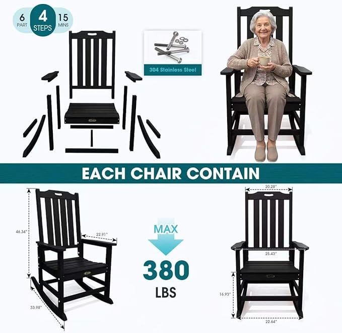 THOEOE Oversized Rocking Chair Set of 2, Outdoor Rocking Chair