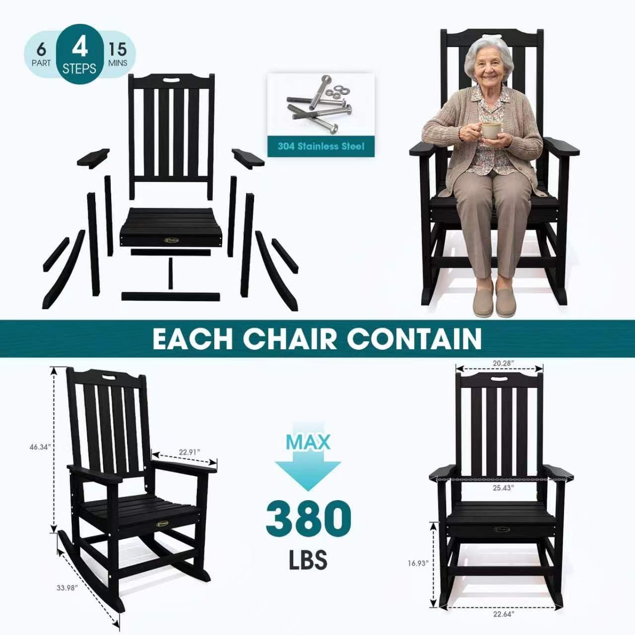 THOEOE Outdoor Rocking Chairs, Oversized Patio Rocking Chair