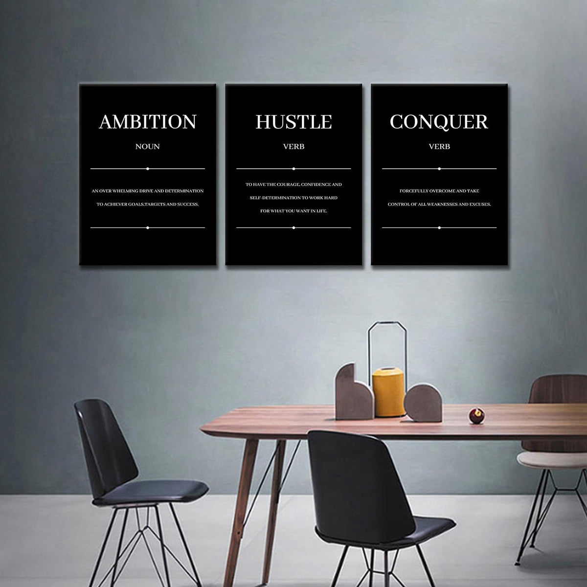 Ambition Hustle Conquer Motivational Canvas Wall Art Inspirational Entrepreneur Quotes Posters Prints Work for Modern Bedroom Office Gym Wall Decoration Ready to Hang [36''W x 16''H]