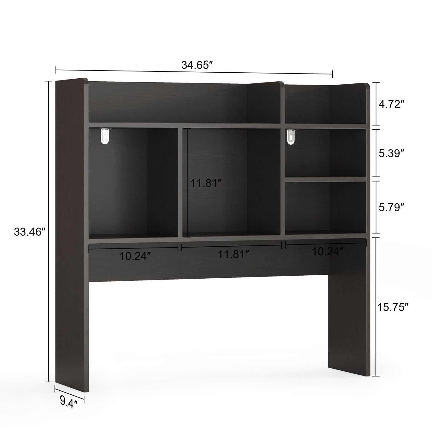 FUNHUKSON Desk Hutch with 6 Shelves, Desktop Bookshelf Organizer & Hutch Top for Desk, Over Desk Storage Shelf for Office, Home, Dorm | Space-Saving Design (Black)