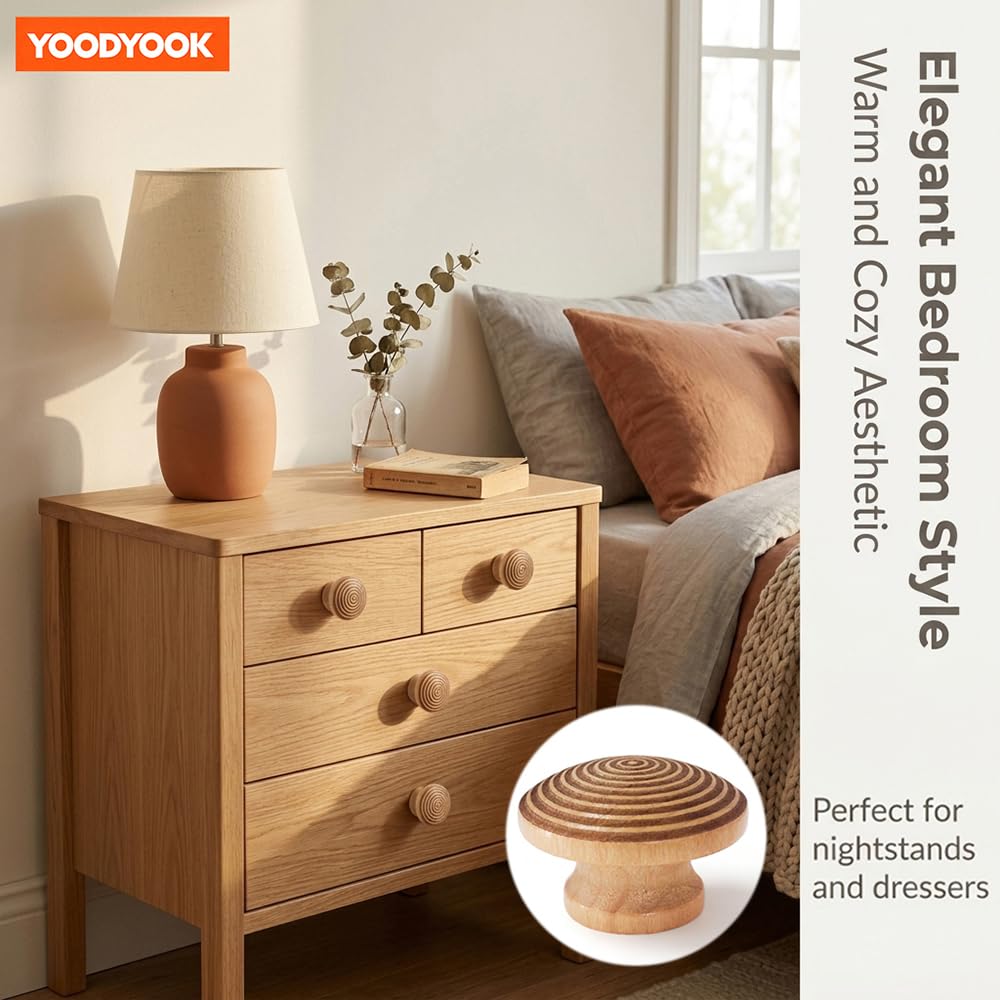 YOODYOOK 4 Pack Wooden Drawer Knobs - Handmade Cabinet Knobs with Easy Installation for Kitchen Cabinets & Dresser Drawers, Boho Unique Wood Knobs for Home & Office Furniture Decor