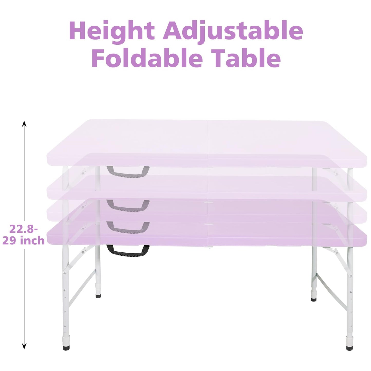 SculPong 4 FT Folding Table with Carry Handle, Portable Fold-in-Half Plastic Table, Rectangle Foldable Table for Indoor/Outdoor Light Purple