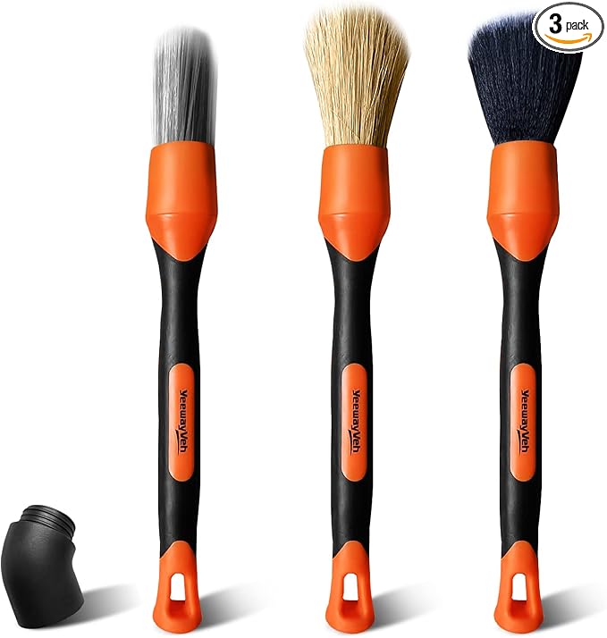 YeewayVeh 3pcs Car Detailing Brush Set, Boars Hair Detailing Brushes, Ultra