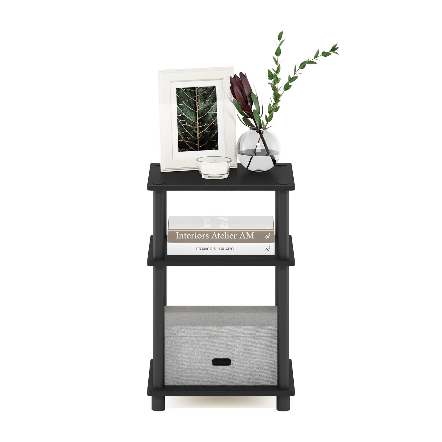 Furinno JUST Side Table, 3-Tier End Table, Open Shelves Night Stand, Bedside Table, Toolless Assembly, for Living Room, Bedroom, Bathroom, Americano
