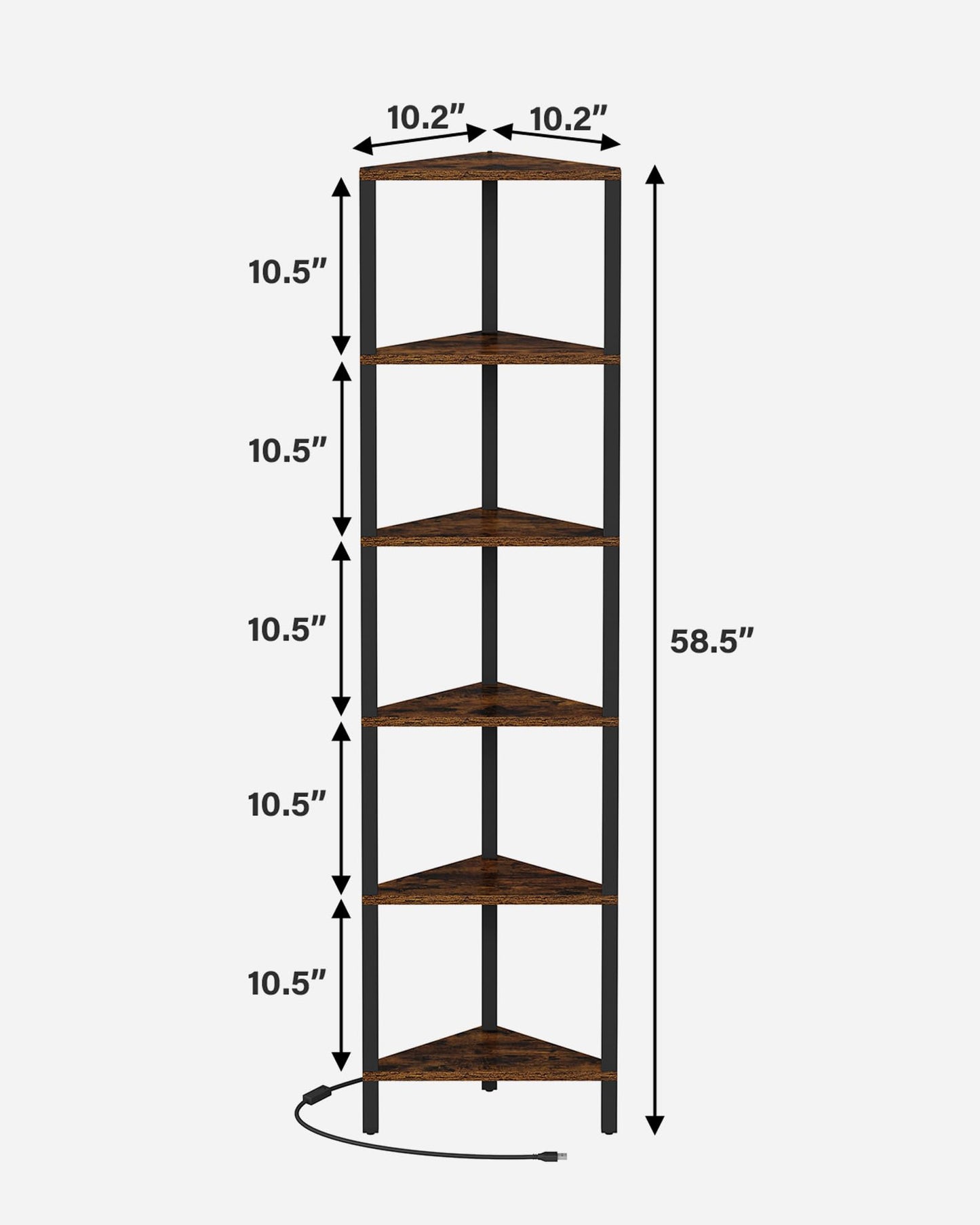 TUTOTAK Corner Shelf with LED Light, 6-Tier Corner Bookshelf for Small Space, Narrow Display Corner Shelf Stand with Storage Rack, for Living Room, Bedroom, Rustic Brown BS05BB006L