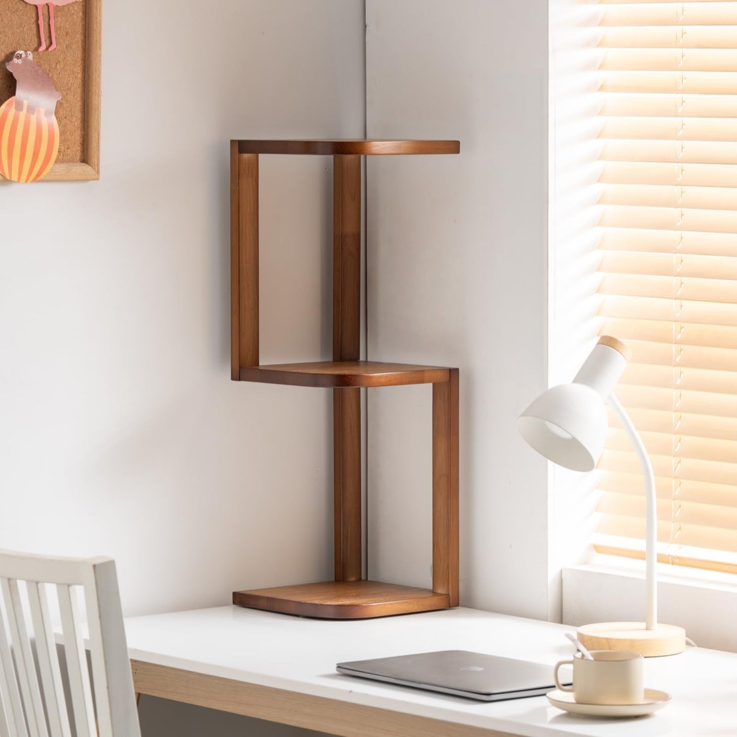 Artibamboo Corner Shelf Stand Desk Organizer,26.8" H Rubberwood Brown Rack for Small Spaces, Bedroom,Home Office,Kitchen,Bathroom (Walnut, 3 Tier)