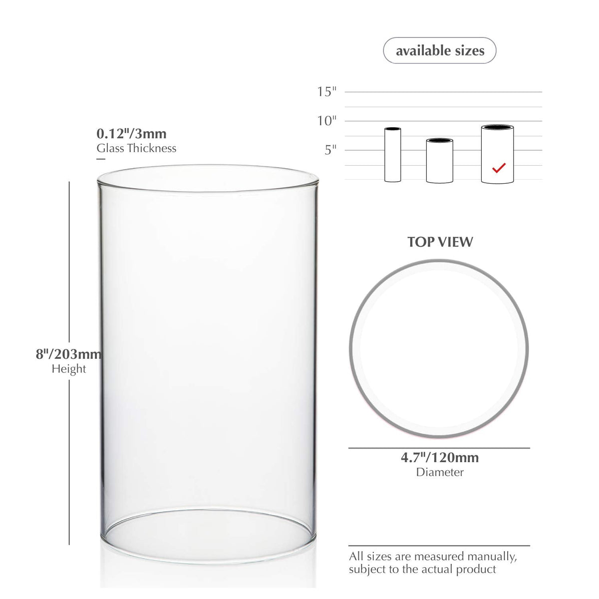 WGVI Clear Hurricane Candleholder,Glass Chimney for Candle Open Ended, Chimney Tube of Sizes in Various for Choice, 4.7" Wide x 8" Tall
