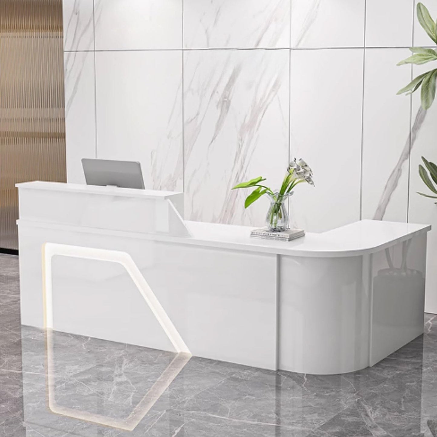 Modern White Reception Desk - 140cm Stylish Receptionist Counter for Office, Hotel, Lobby & Restaurant - Sleek Standing Console for Business Use