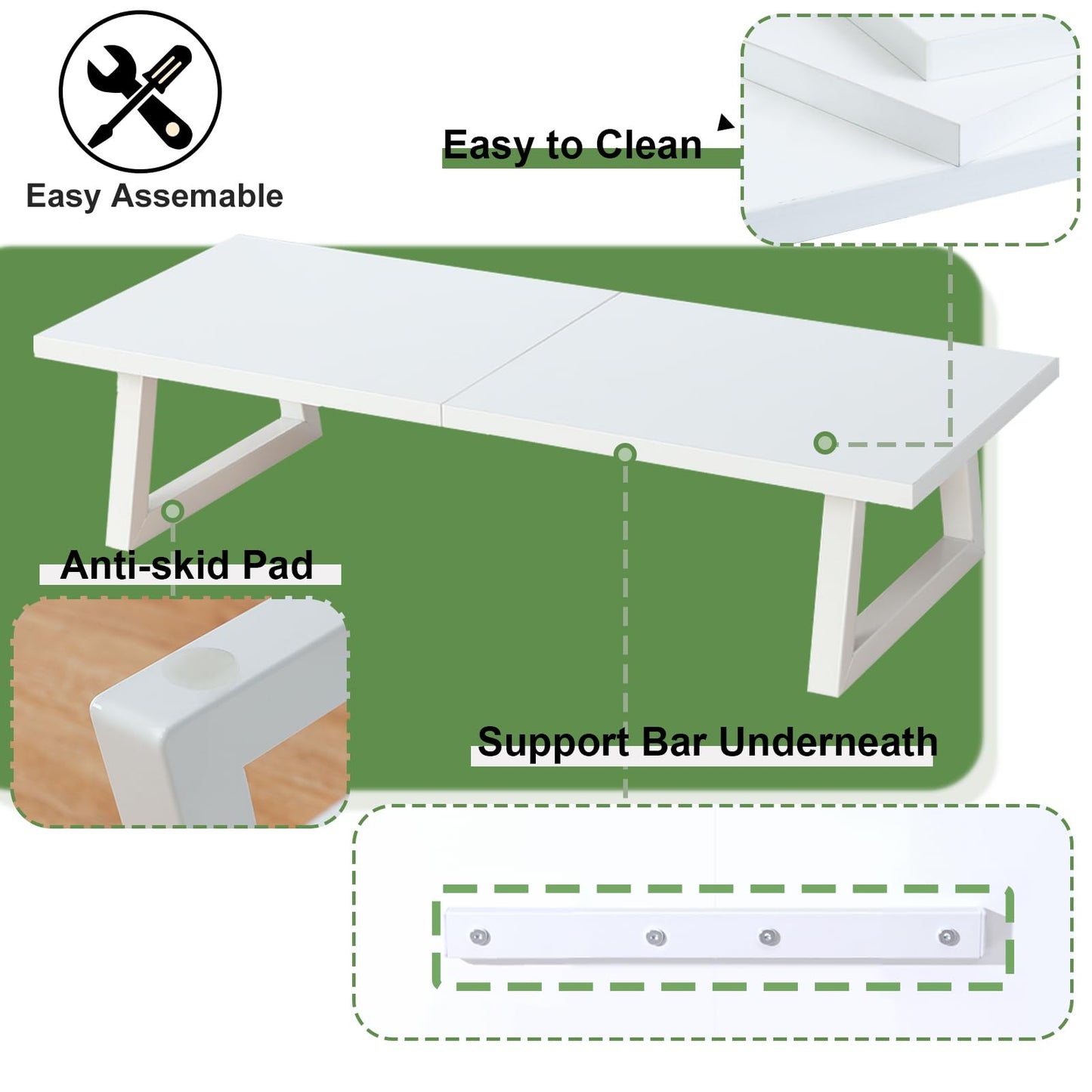 TEAMIX 24 inch Monitor Stand Riser, White Wood & Steel Computer Monitor Stand with Storage, Laptop, PC, Printer Stand Riser for Desktop Office Desk Organizers