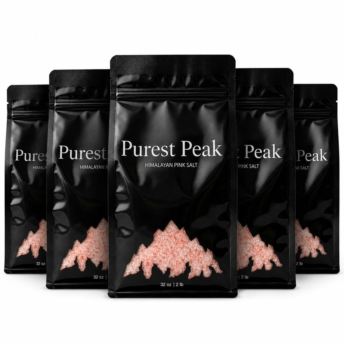 Purest Peak Fine Grain Himalayan Pink Salt, 32 Oz Bag Pack of 5 – Pure Gourmet Food Grade Chef Salt, Fine Grain Sea Salt, Natural Rock Salt, Kosher, Vegan, and Gluten Free