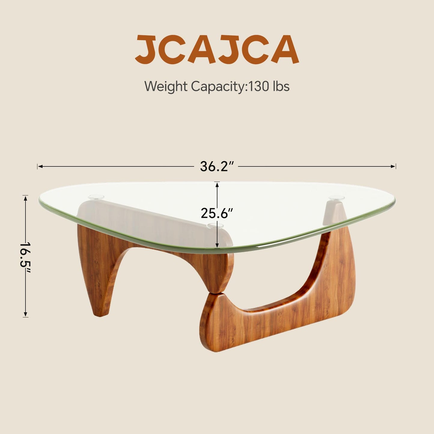 JCAJCA Coffee Table for Living Room Mid Century Modern Center Table with Glass Top and Wood,36 Inch, Transparent/Walnut