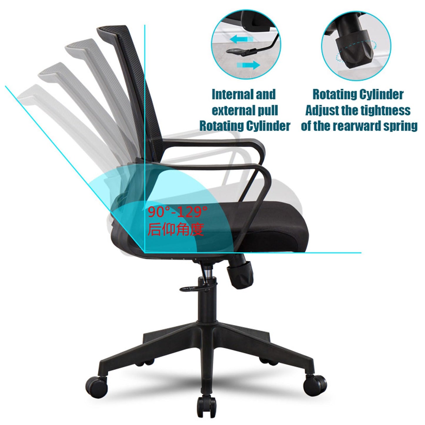 Mid Back Office Chairs Cantilever Desk Chair Ergonomic Mesh Meeting Chair with Lumbar Support, Sled Base,No Wheels Armchair for Meeting Boardroom Visitor Reception