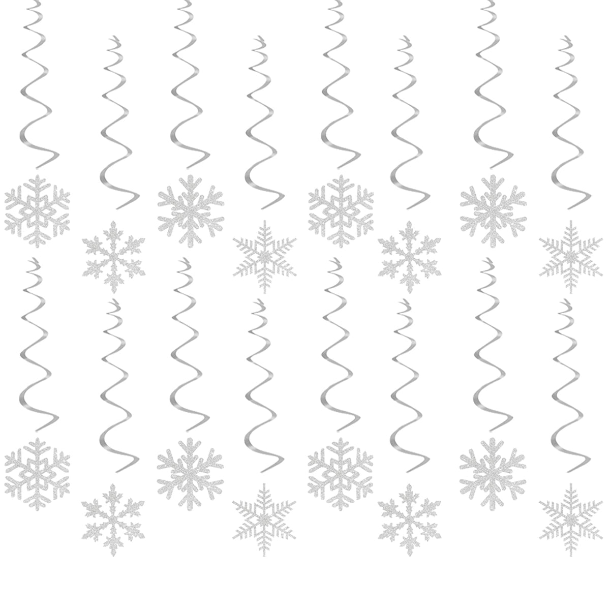 Snowflake Snow White-Silver Christmas Party-Decorations Streamers - 16pcs Frozen Winter Baby Shower Birthday New Year Paper Hanging Swirls Banner,Classroom Ceiling Garland Wonderland Decor Panduola